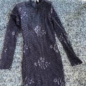 Sexy mesh floral black midi dress